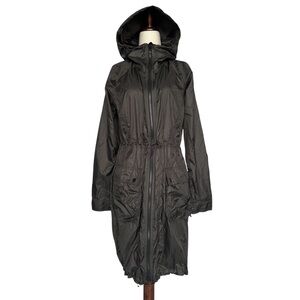 Athleta Recycled City Slicker Hooded Long Rain Jacket Lightweight Packable EUC